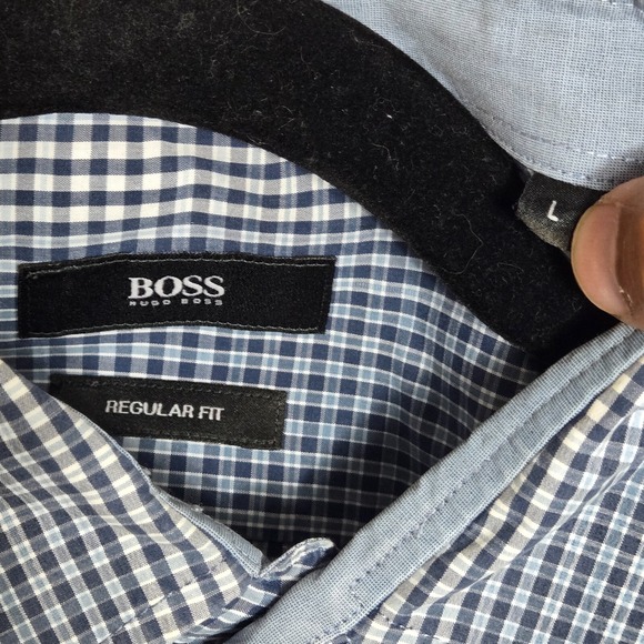 Men's Boss Hugo Boss Regular Fit Sz Large Check / Plaid Blue Long Sleeve Shirt - Picture 4 of 9